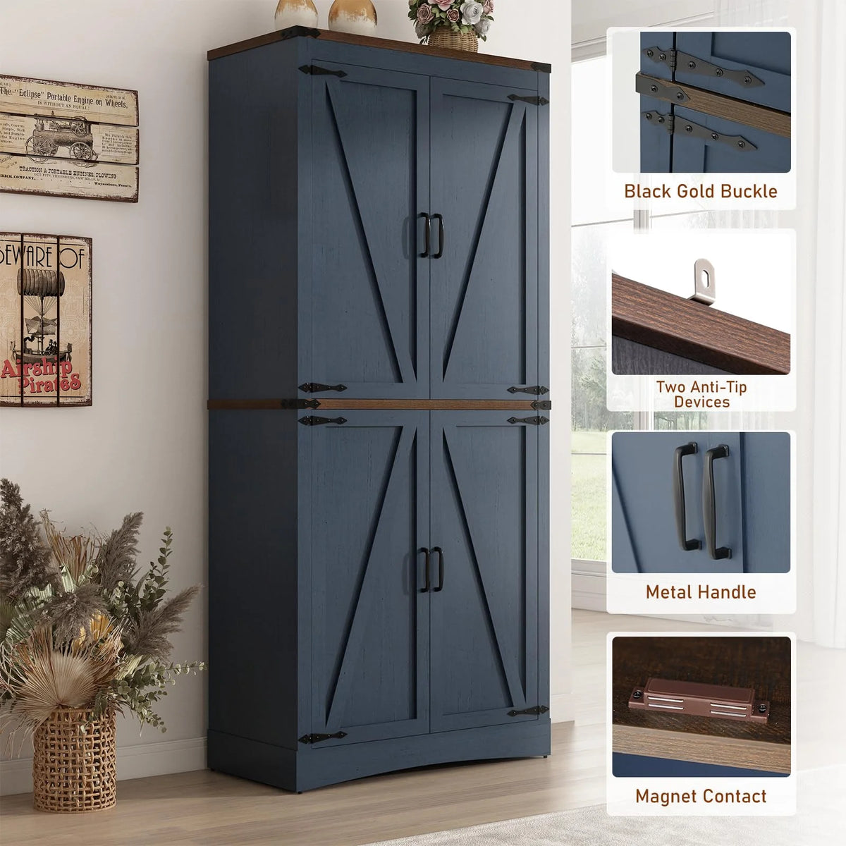 71" Tall Farmhouse Kitchen Pantry Cabinet, 5 Layers Storage Cabinet with Adjustable Shelves - Product image 33