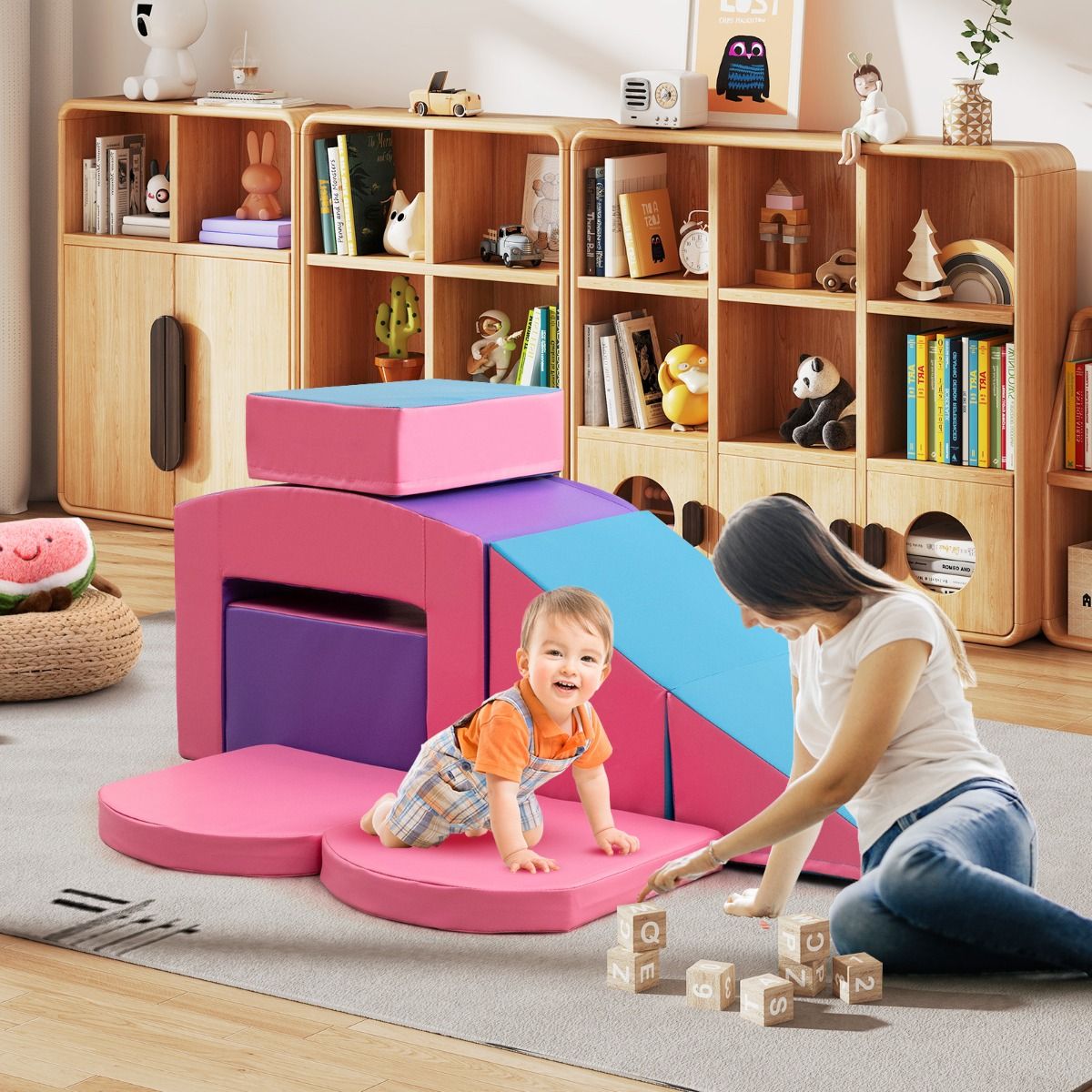 6 Foam Climbing Blocks Toddler Climbing Game Colorful Climbing Activity Game Tunnel Stairs and Ramp for 12+ Months Colorful/Blue/Purple -