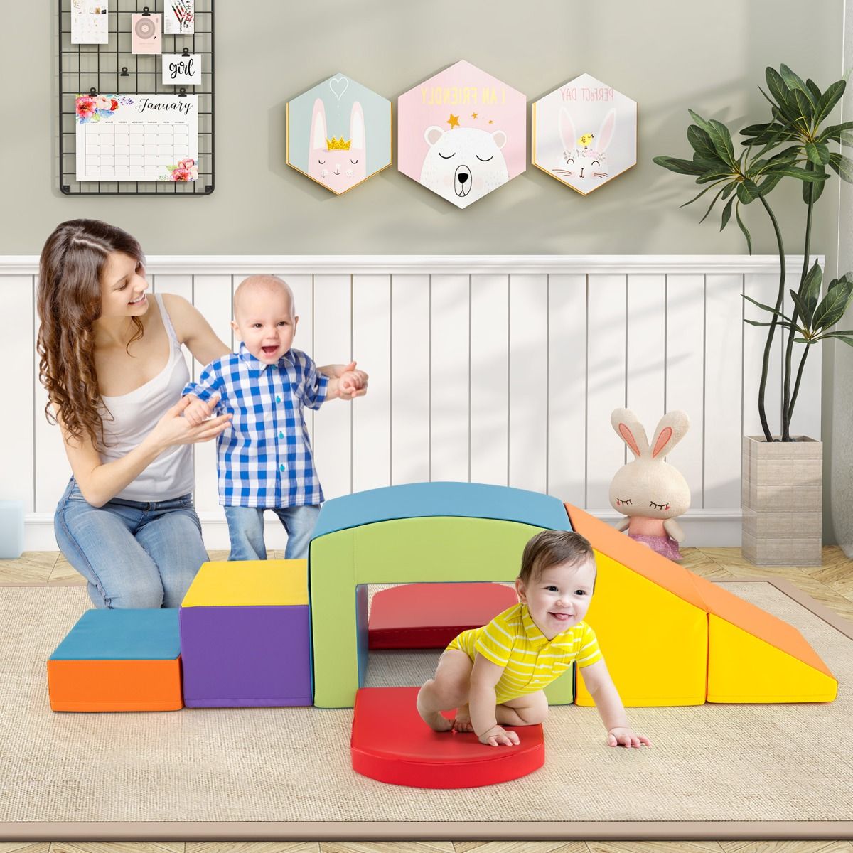 6 Foam Climbing Blocks Toddler Climbing Game Colorful Climbing Activity Game Tunnel Stairs and Ramp for 12+ Months Colorful/Blue/Purple -