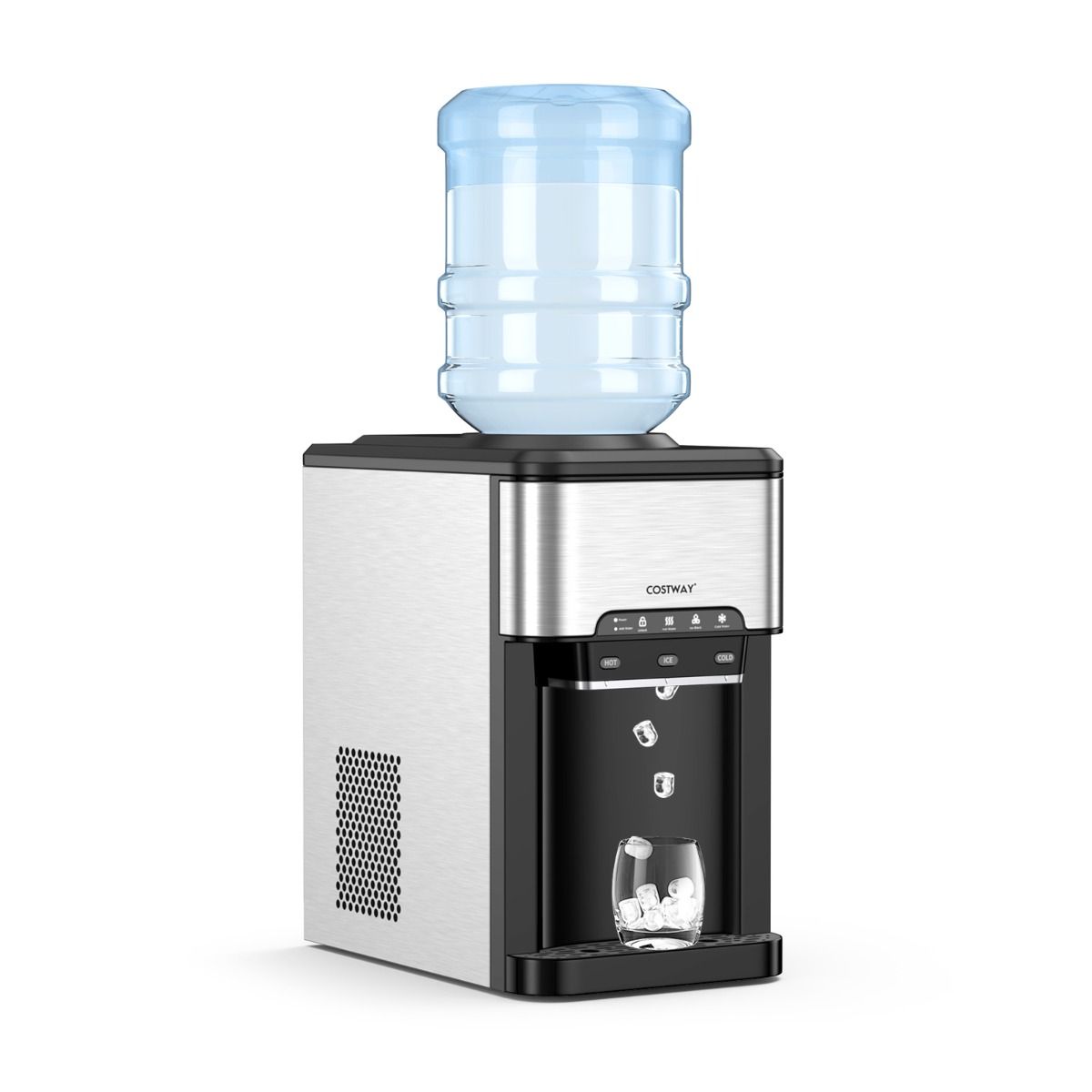3 in 1 Ice Cube Machine with Cold/Hot Water Dispenser 20 kg in 24 hours Ice Cube 6-13 min for Home Office Bar -
