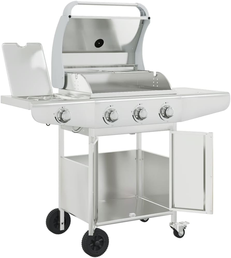 Furniture Select-Gas Grill with 4 Burners in Stainless Steel, Silver