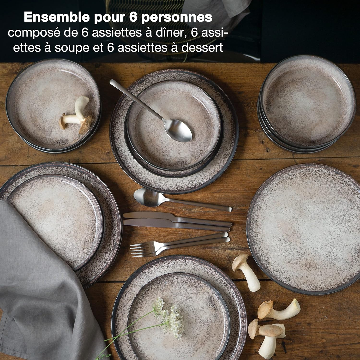 Moritz & Moritz VIDA dinner service for 6 people - 18 pieces - beige tableware and tableware 6x dinner plates, 6x soup plates, 6x breakfast plates