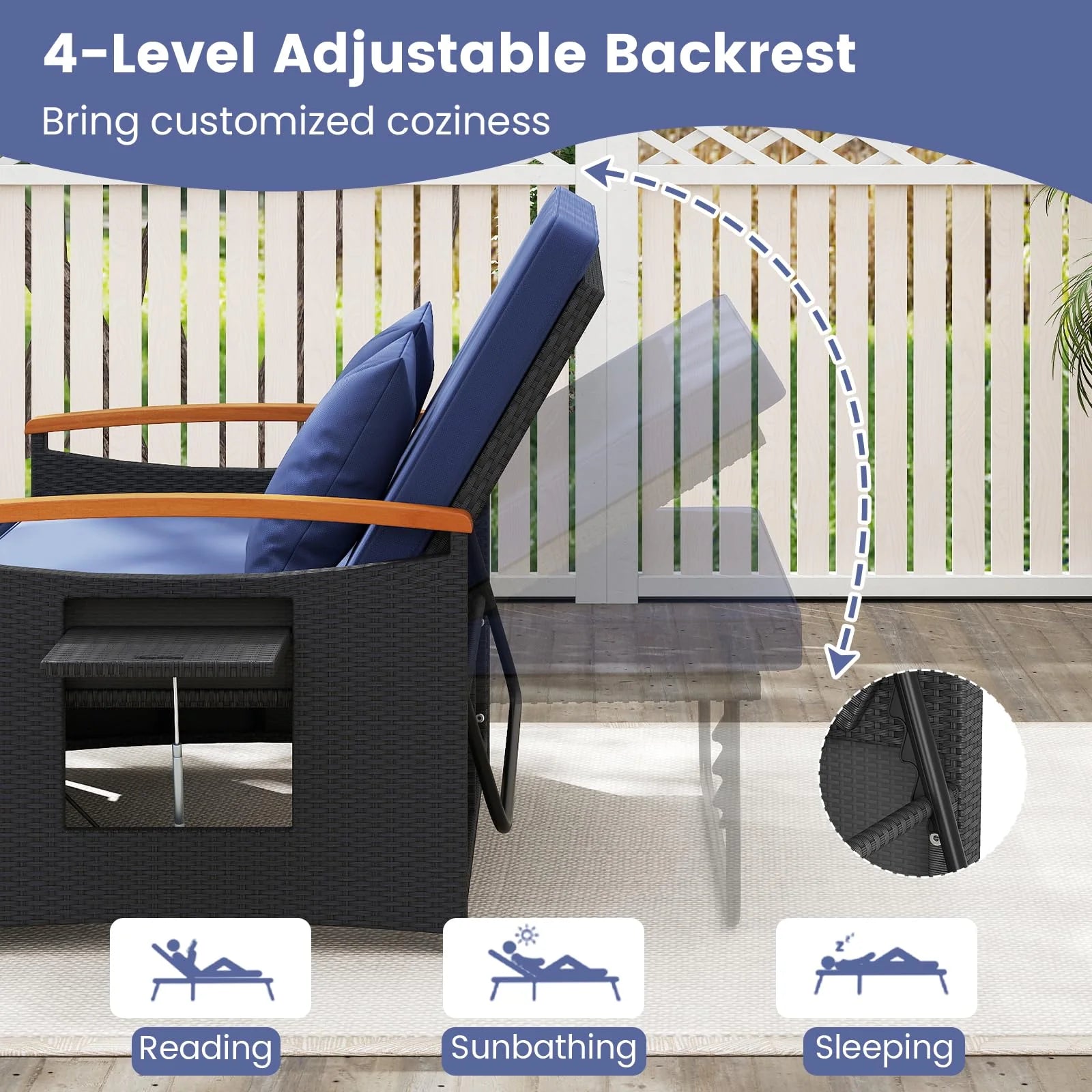 Tangkula Patio Rattan Daybed with 4-Level Adjustable Backrest - Product image 5