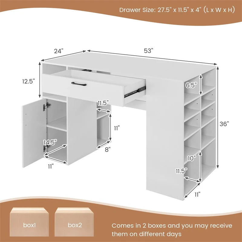 53" Counter Height Sewing Craft Table with 14 Storage Cubes, Large Drawer, Cabinet & Adjustable Shelf - Product image 6