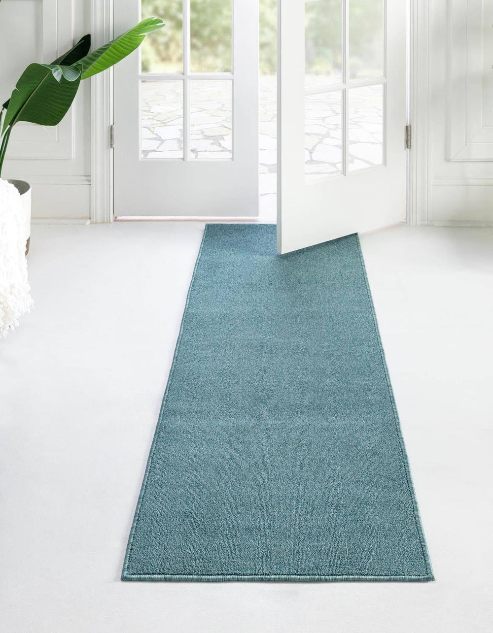 Unique Loom Everyday Solid 6 ft Runner Aquamarine Blue Area Rug