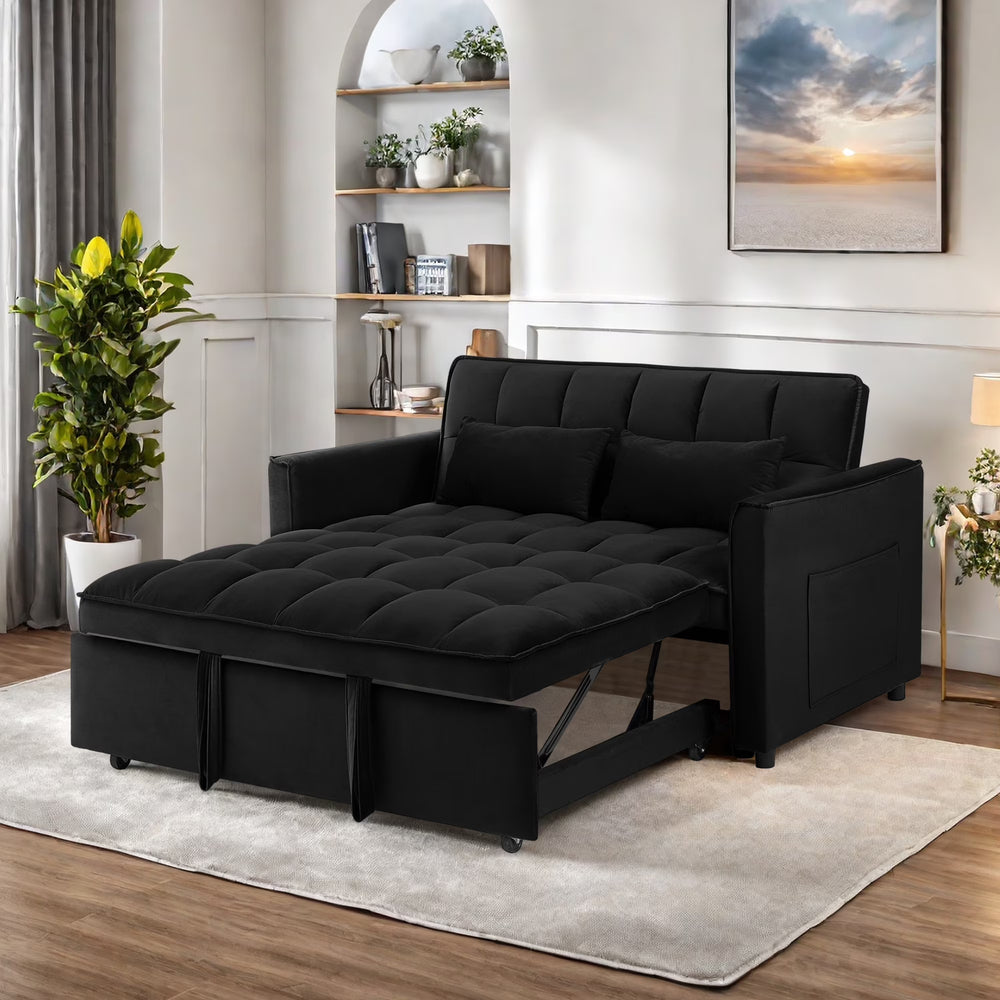 Convertible Sofa Bed, 3 - in - 1 Sleeper Sofa with Pull Out Bed, Sleeper Futon Couch Loveseat with Adjsutable Backrest and Pillows for