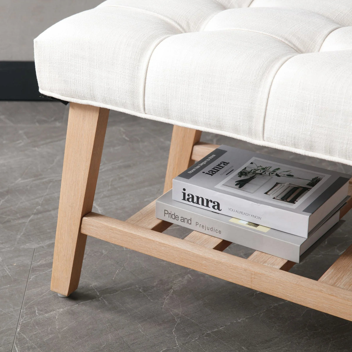 Dayalane Upholstered Storage Bench with Shoe Rack, Linen Fabric Entryway Bench for Living Room - Product image 14