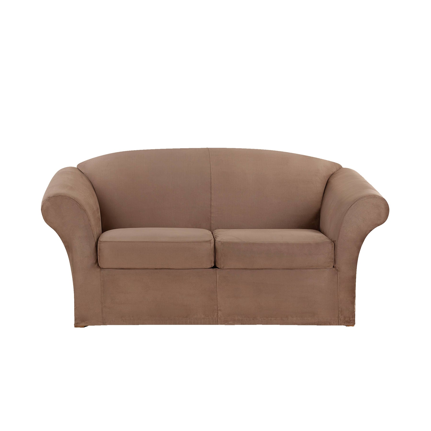 Ultimate Heavyweight Stretch Faux Suede Box Cushioned Loveseat Slipcover, Luggage - Product image 1