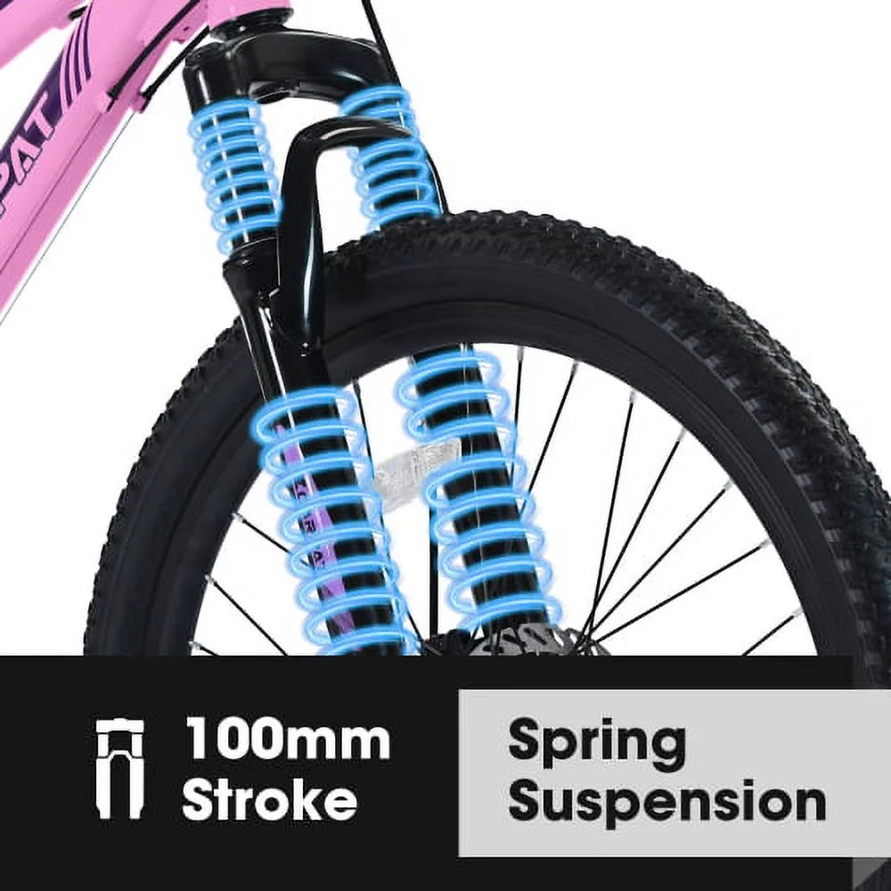POWANLI 26" Mountain Bike for Women, 21 Speeds Mountain Bicycles with Dual Disc Brakes and 100mm Front Suspension, Pink(Gift)
