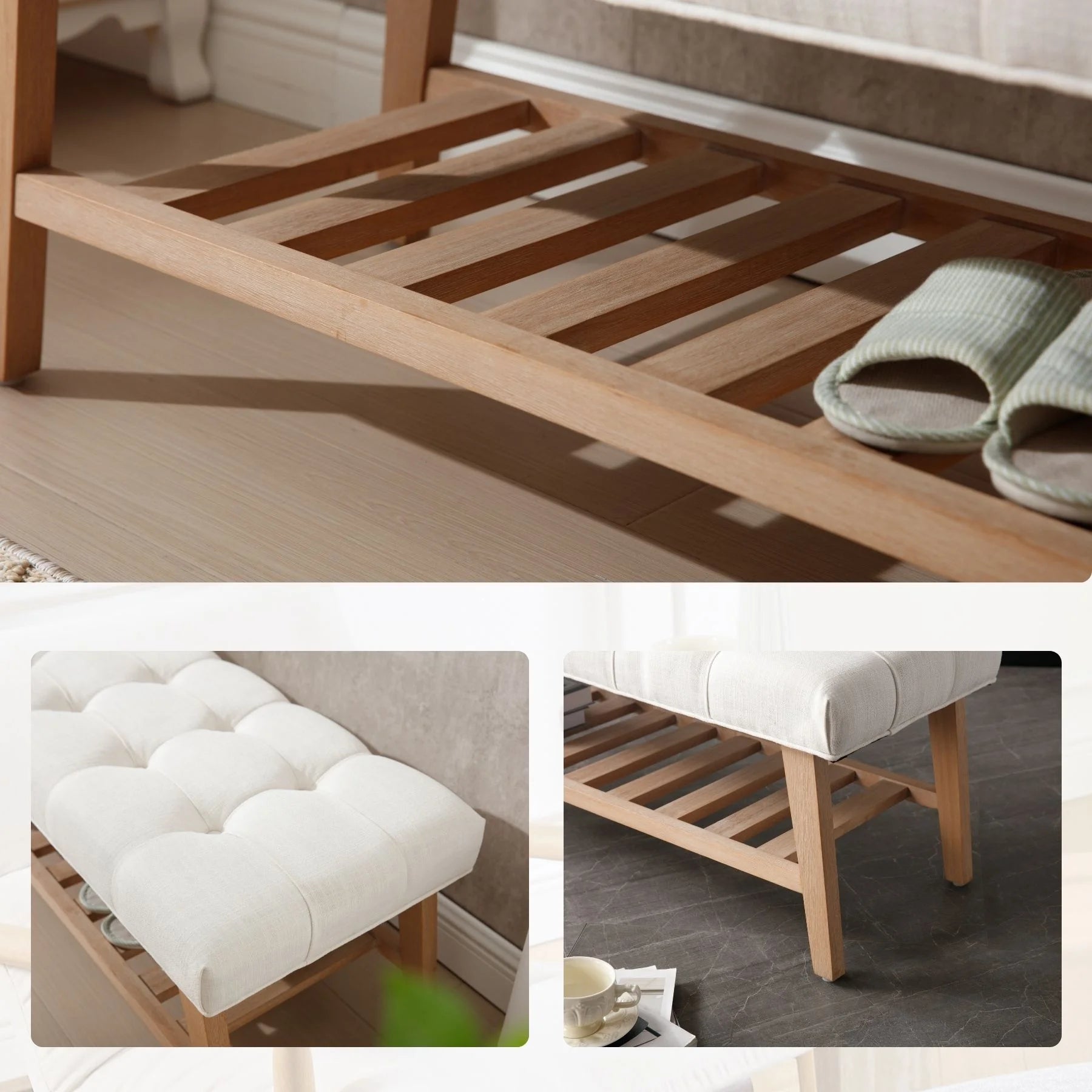 Dayalane Upholstered Storage Bench with Shoe Rack, Linen Fabric Entryway Bench for Living Room - Product image 10