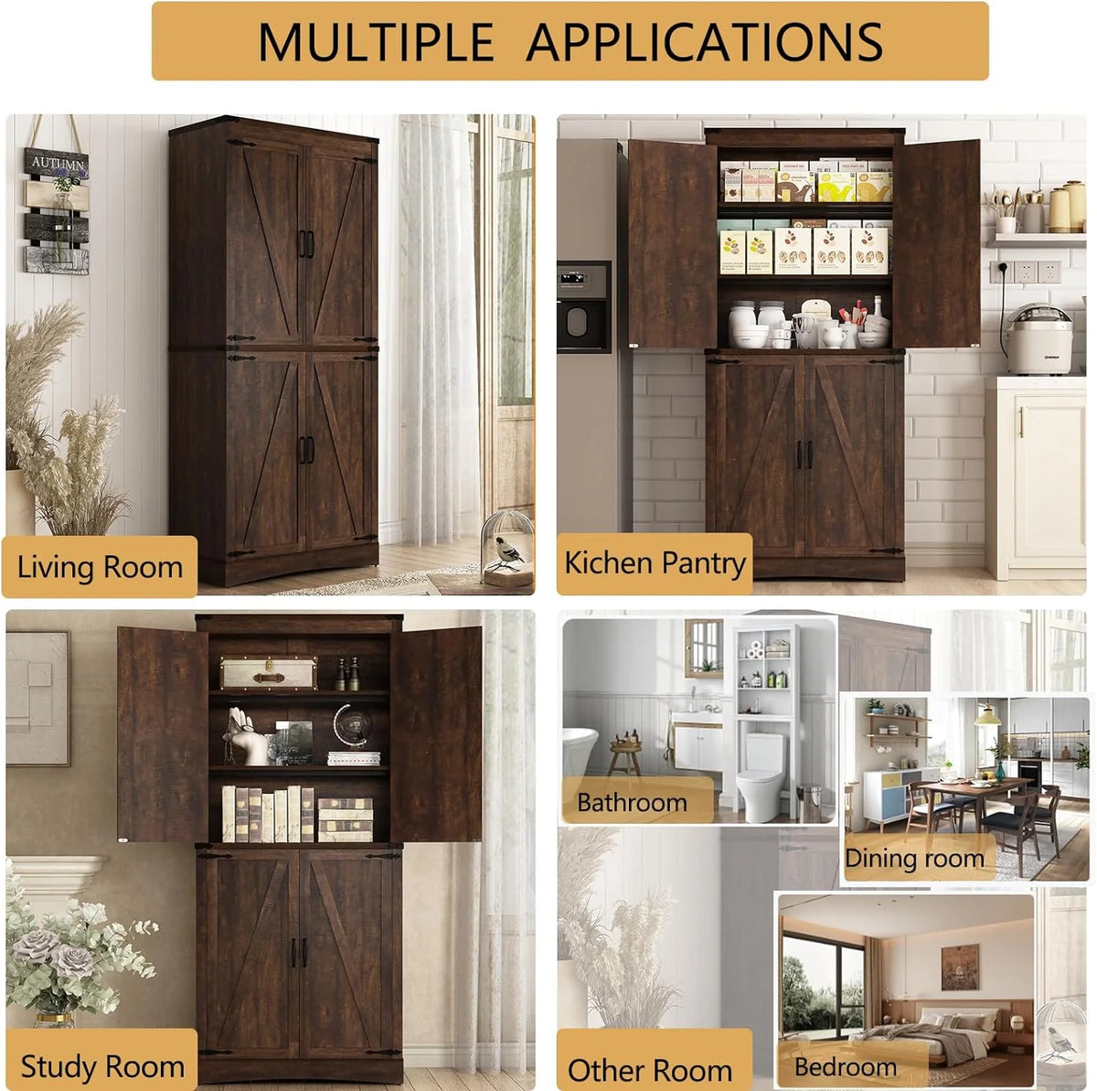 71" Tall Farmhouse Kitchen Pantry Cabinet, 5 Layers Storage Cabinet with Adjustable Shelves - Product image 71