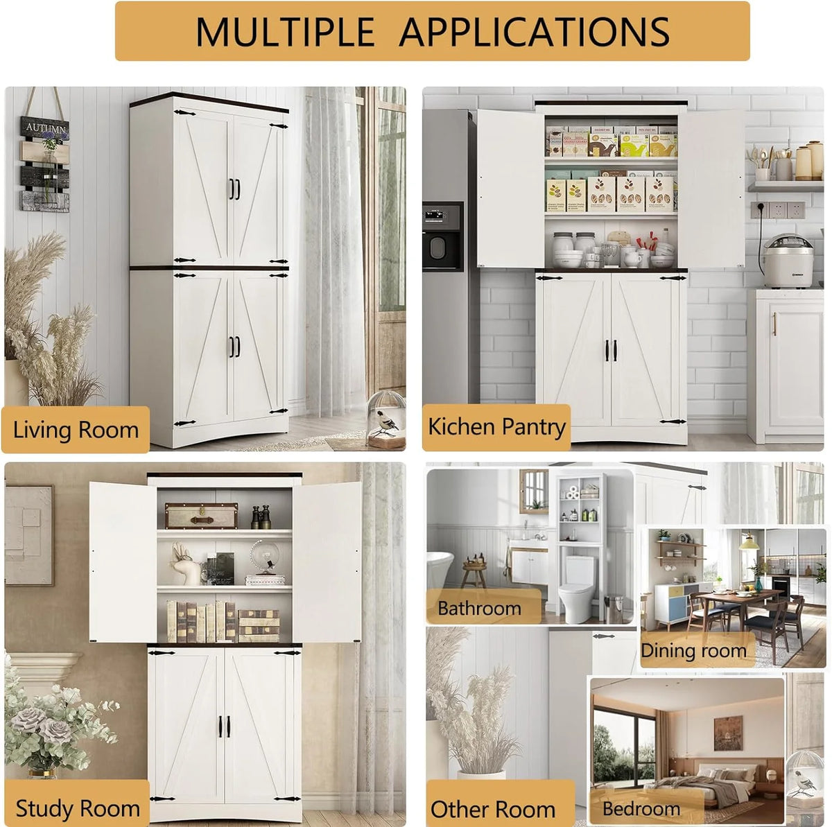 71" Tall Farmhouse Kitchen Pantry Cabinet, 5 Layers Storage Cabinet with Adjustable Shelves - Product image 2