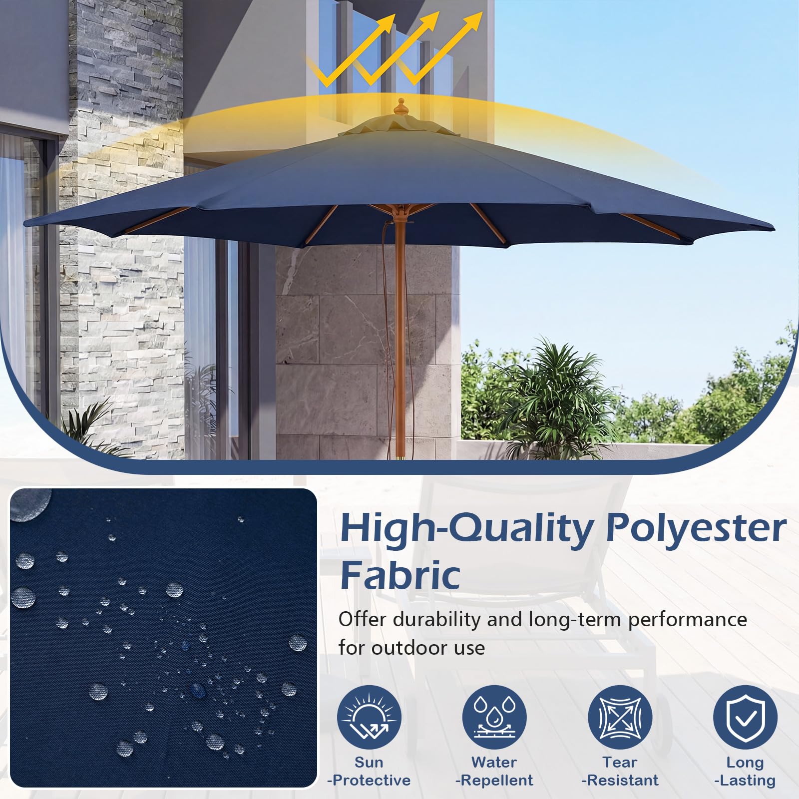 Tangkula 9 FT Patio Umbrella - Outdoor Table Market Umbrella with 8 Wooden Ribs - Product image 4