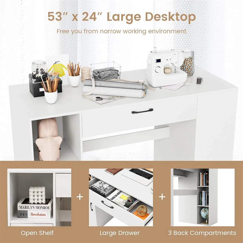 53" Counter Height Sewing Craft Table with 14 Storage Cubes, Large Drawer, Cabinet & Adjustable Shelf - Product image 9