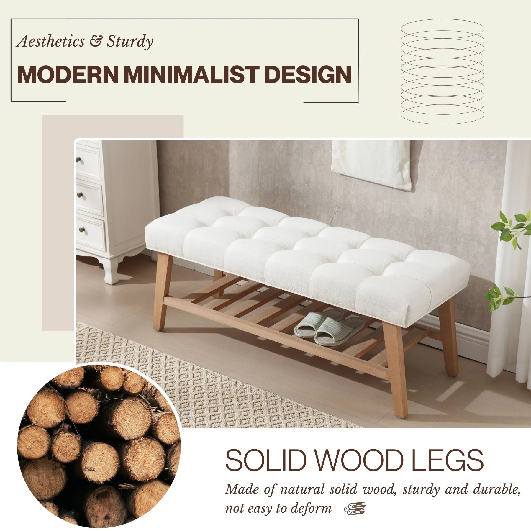 Dayalane Upholstered Storage Bench with Shoe Rack, Linen Fabric Entryway Bench for Living Room - Product image 7