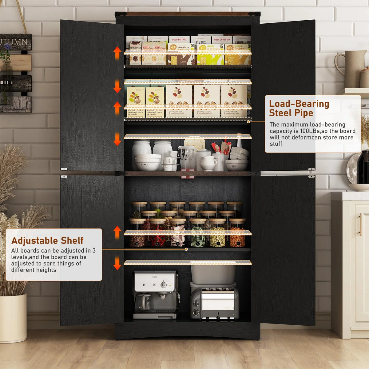 71" Tall Farmhouse Kitchen Pantry Cabinet, 5 Layers Storage Cabinet with Adjustable Shelves - Product image 46