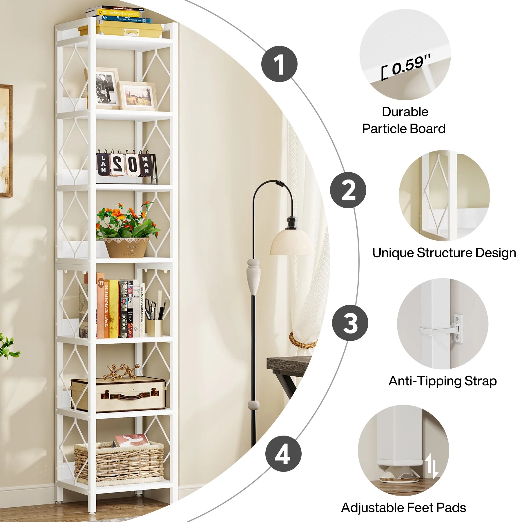Tribesigns 78.7 in Tall Narrow Bookshelf, Freestanding 7 - Tier Bookcase - Product image 9