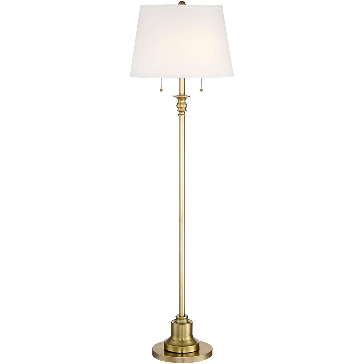 360 Lighting Traditional Floor Lamp Brushed Antique Brass Metal Off White Linen Fabric Drum Shade for - Product image 1