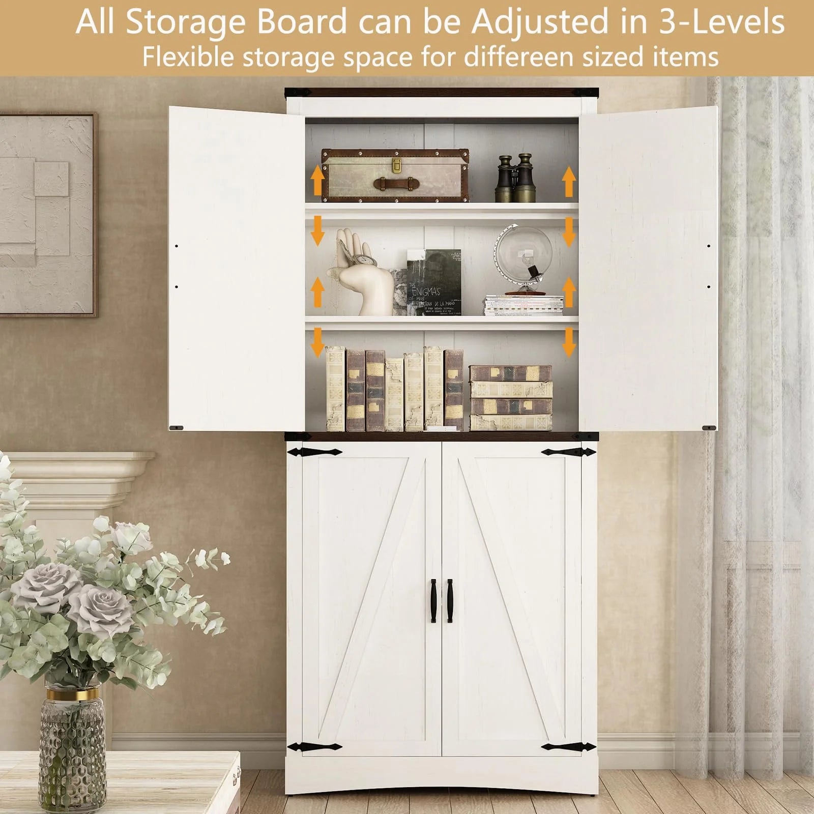 71" Tall Farmhouse Kitchen Pantry Cabinet, 5 Layers Storage Cabinet with Adjustable Shelves - Product image 10