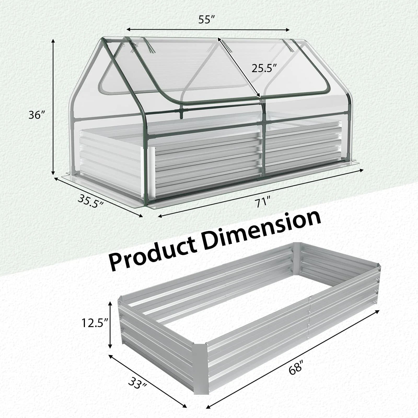 6FT x 3FT x 3FT Galvanized Bottomless Raised Garden Bed with Greenhouse, Dual 2-Tier Roll-Up Windows - Product image 9