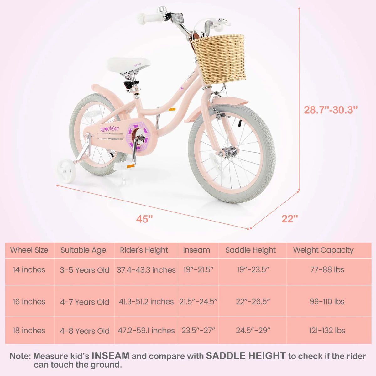 Prorider 16" Kid'S Bike with Training Wheels Adjustable Handlebar Seat Handbrake Pink - Product image 4