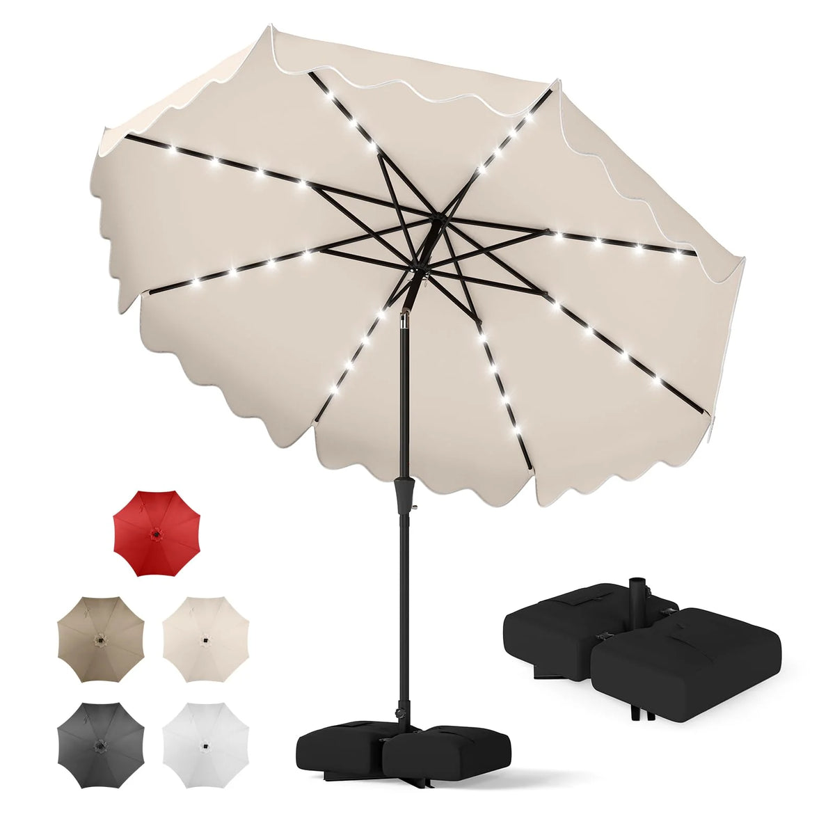 Tangkula 10 FT Outdoor Patio Umbrella with Solar LED Lights and Weighted Base-Beige - Product image 1