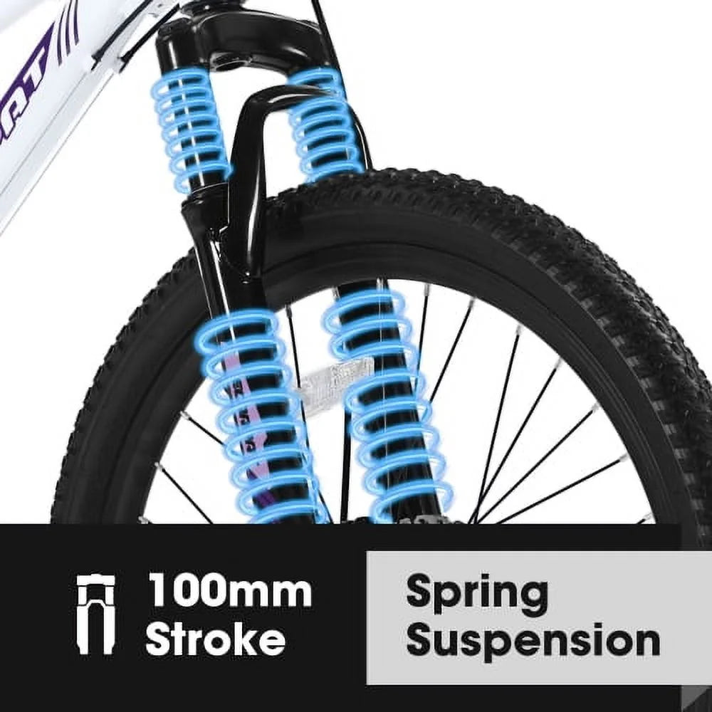 POWANLI 26" Mountain Bike for Women, 21 Speeds Mountain Bicycles with Dual Disc Brakes and 100mm Front Suspension, Pink(Gift)