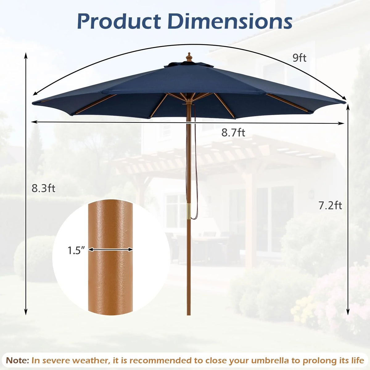 Tangkula 9 FT Patio Umbrella - Outdoor Table Market Umbrella with 8 Wooden Ribs - Product image 3