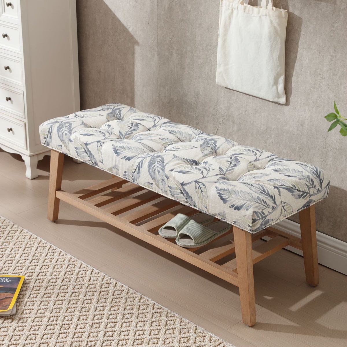 Dayalane Upholstered Storage Bench with Shoe Rack, Linen Fabric Entryway Bench for Living Room - Product image 3