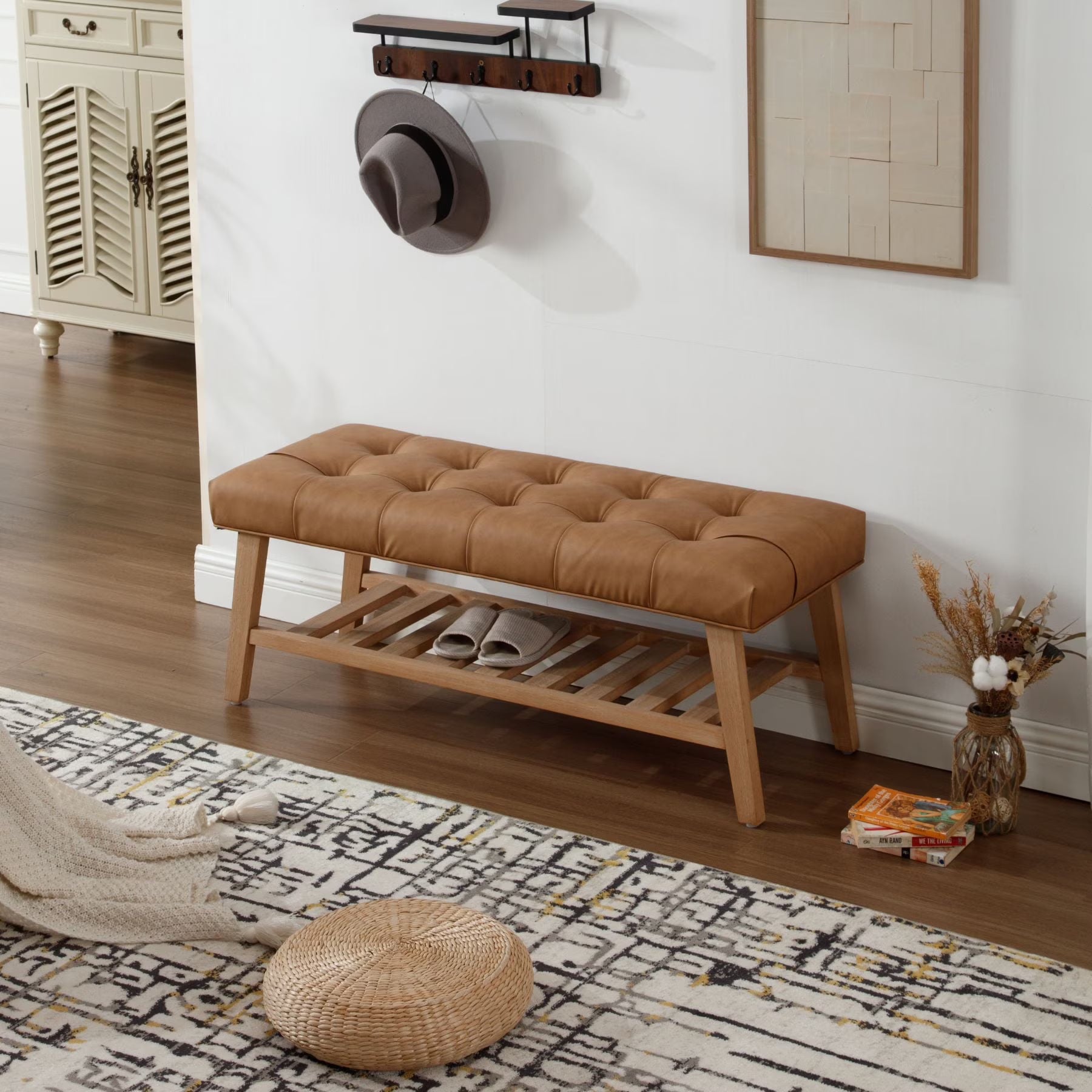 Dayalane Upholstered Storage Bench with Shoe Rack, Linen Fabric Entryway Bench for Living Room - Product image 5