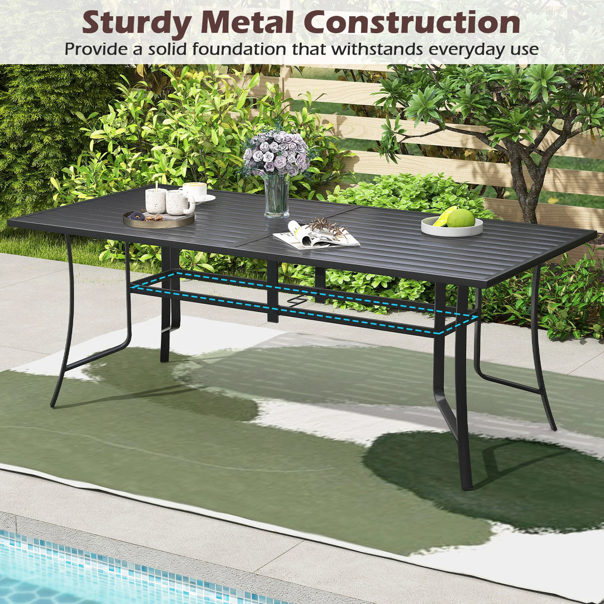 Tangkula Rectangle Patio Dining Table for 8 with Umbrella Hole - Product image 6