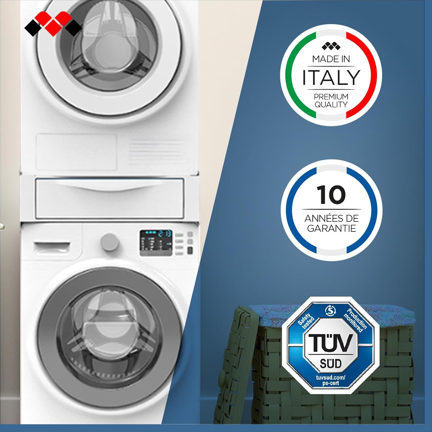 Meliconi - Universal stacking kit + Sliding drawer - TORRE EXTRA - for washing machines and dryers