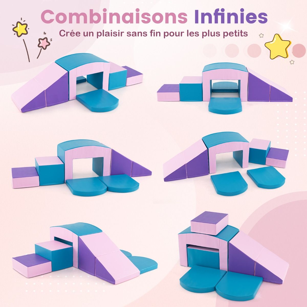 6 Foam Climbing Blocks Toddler Climbing Game Colorful Climbing Activity Game Tunnel Stairs and Ramp for 12+ Months Colorful/Blue/Purple -