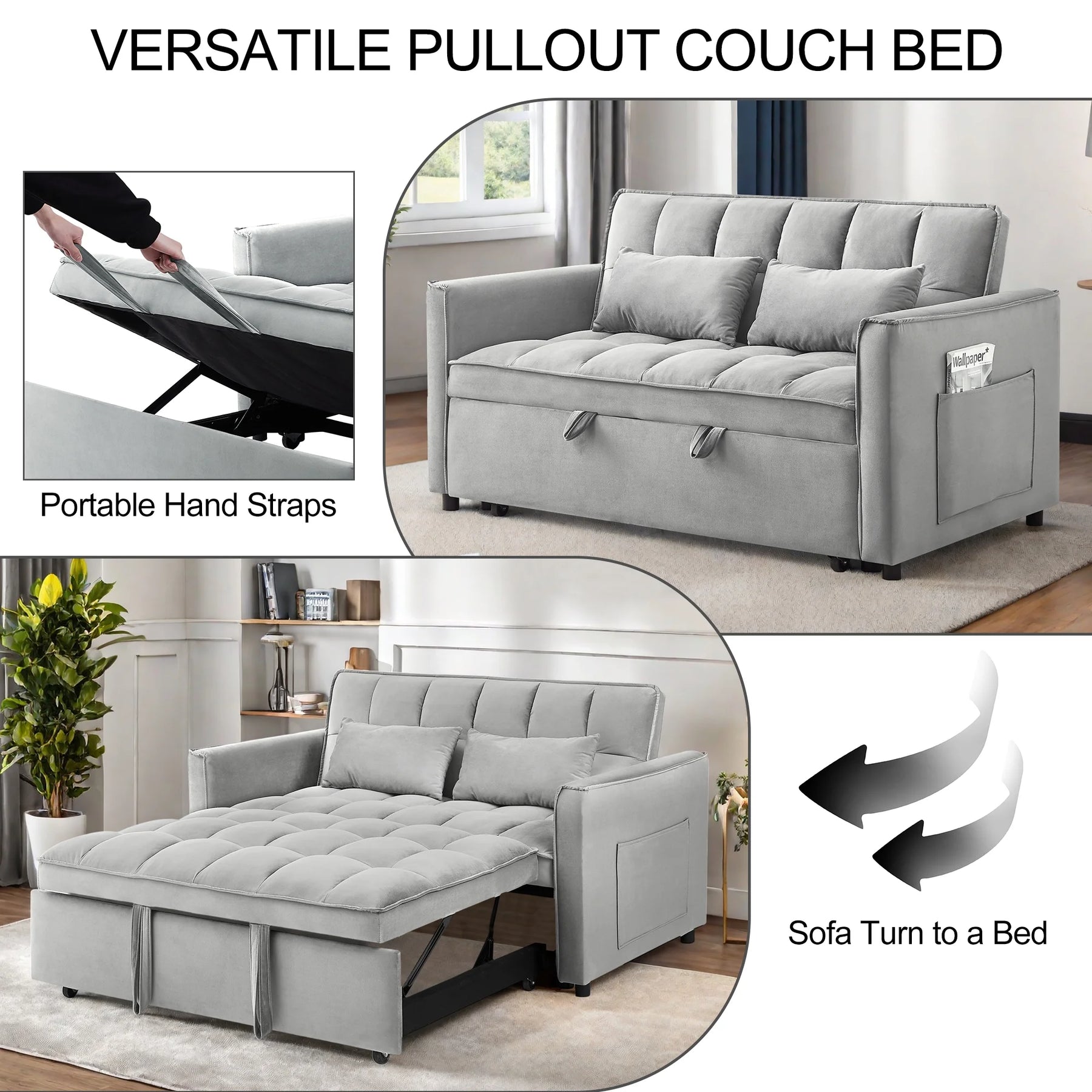 Convertible Sofa Bed, 3 - in - 1 Sleeper Sofa with Pull Out Bed, Sleeper Futon Couch Loveseat with - Product image 9