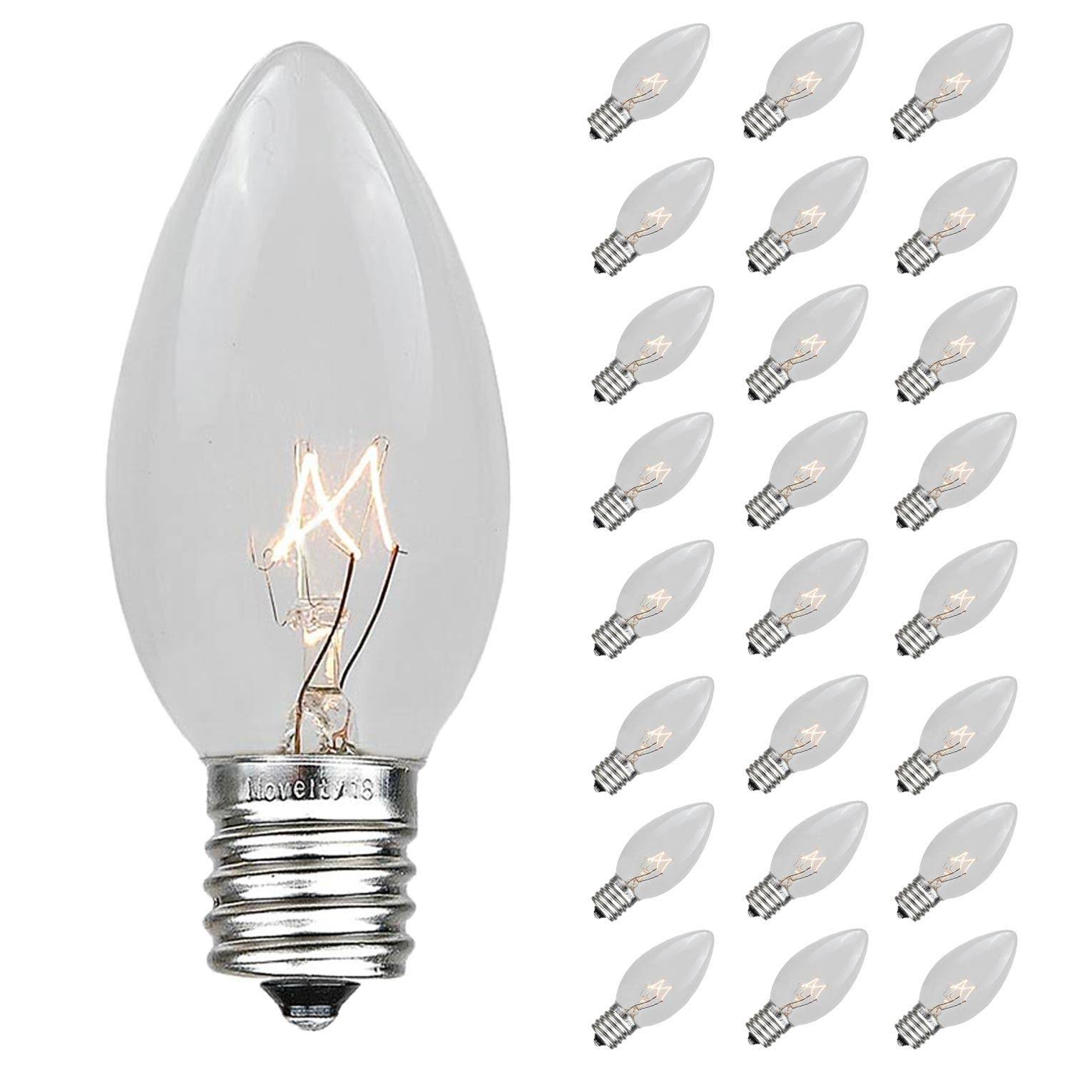 Novelty Lights 25 Pack C9 Outdoor Christmas Replacement Bulbs, Clear, E17/c9 Base, 7 Watt - Product image 1