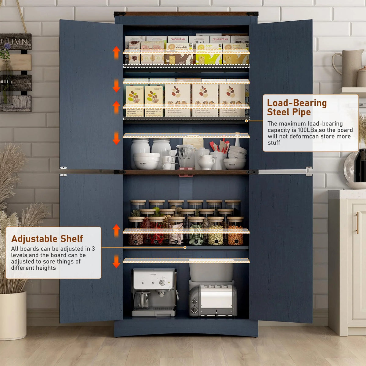 71" Tall Farmhouse Kitchen Pantry Cabinet, 5 Layers Storage Cabinet with Adjustable Shelves - Product image 28