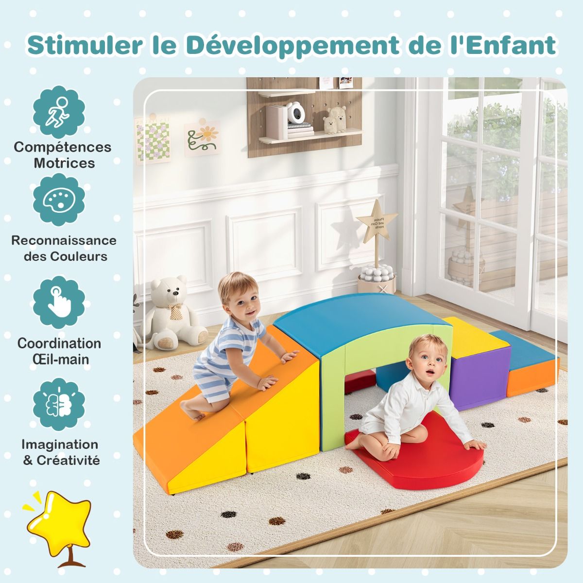 6 Foam Climbing Blocks Toddler Climbing Game Colorful Climbing Activity Game Tunnel Stairs and Ramp for 12+ Months Colorful/Blue/Purple -