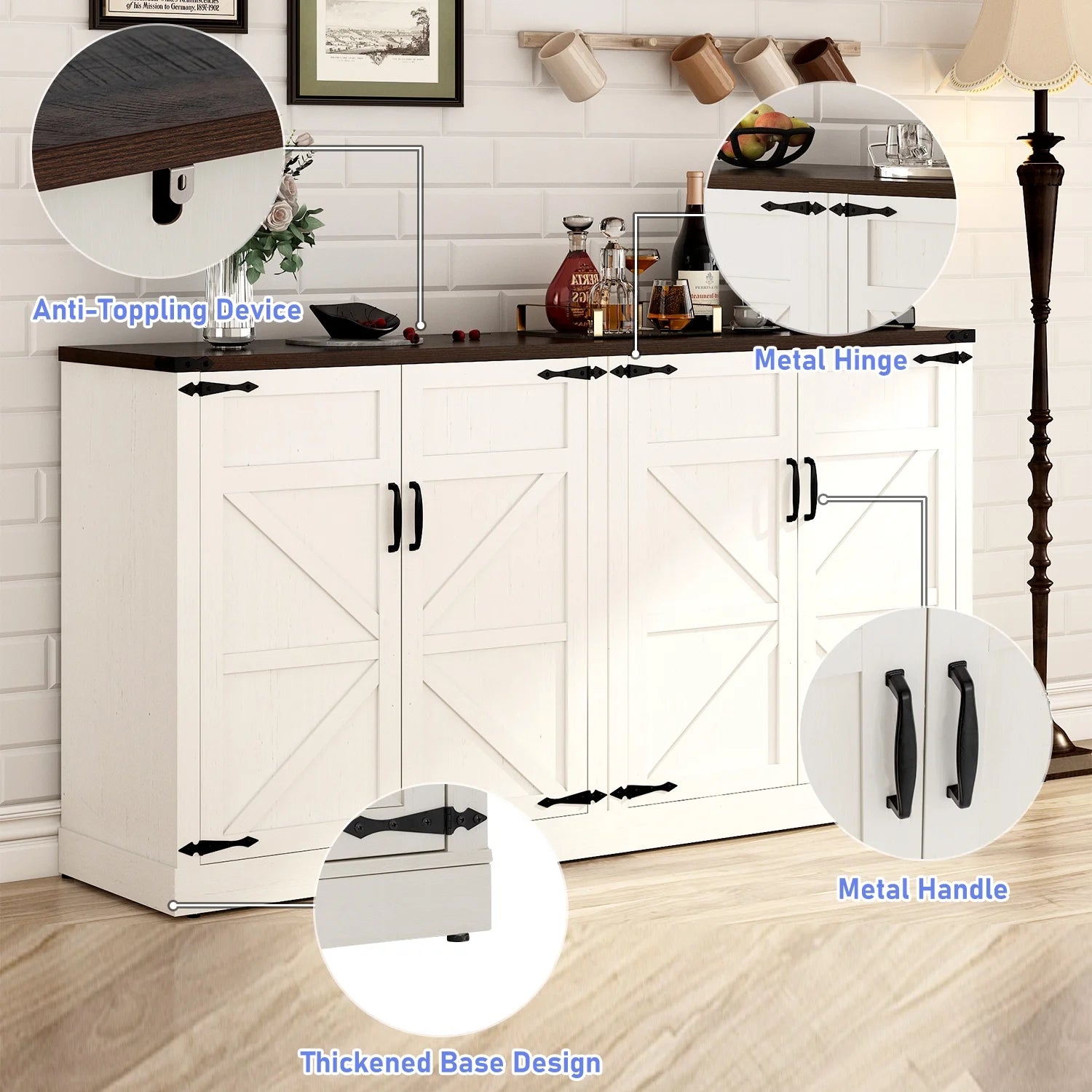 71" Tall Farmhouse Kitchen Pantry Cabinet, 5 Layers Storage Cabinet with Adjustable Shelves - Product image 56