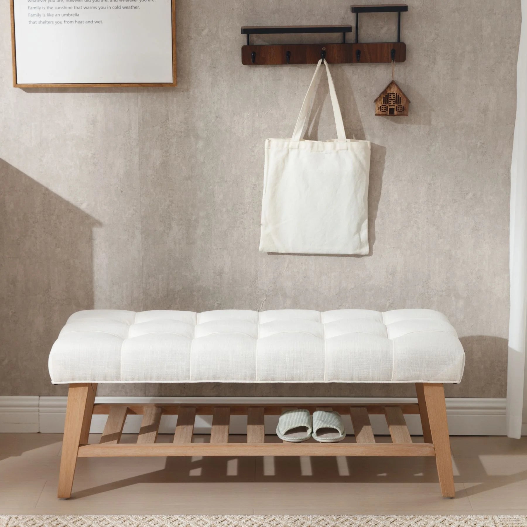 Dayalane Upholstered Storage Bench with Shoe Rack, Linen Fabric Entryway Bench for Living Room - Product image 2