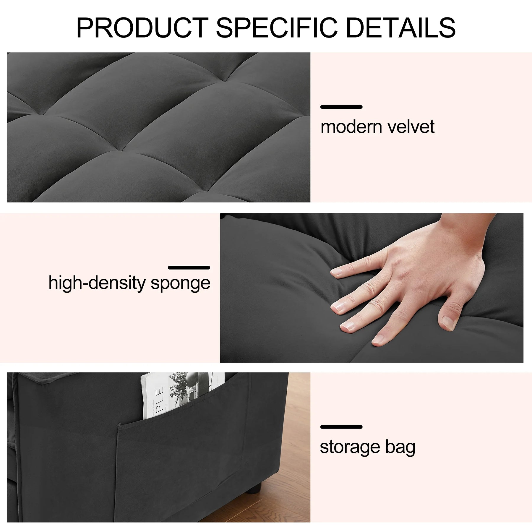 Convertible Sofa Bed, 3 - in - 1 Sleeper Sofa with Pull Out Bed, Sleeper Futon Couch Loveseat with - Product image 5