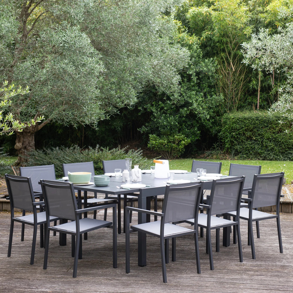 10-seater extendable garden furniture of 140/200cm in gray textilene - anthracite aluminum VENEZIA