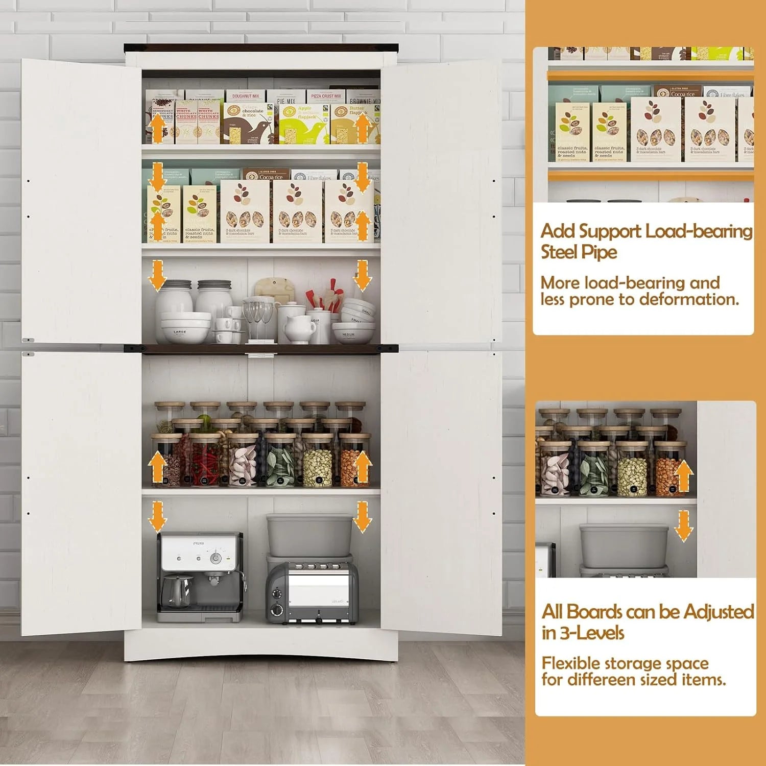 71" Tall Farmhouse Kitchen Pantry Cabinet, 5 Layers Storage Cabinet with Adjustable Shelves - Product image 19