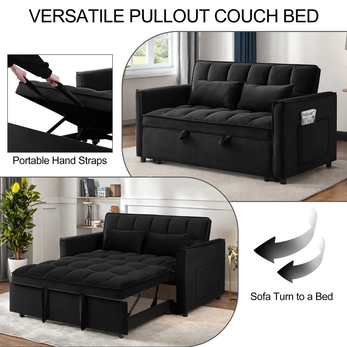 Convertible Sofa Bed, 3 - in - 1 Sleeper Sofa with Pull Out Bed, Sleeper Futon Couch Loveseat with - Product image 4