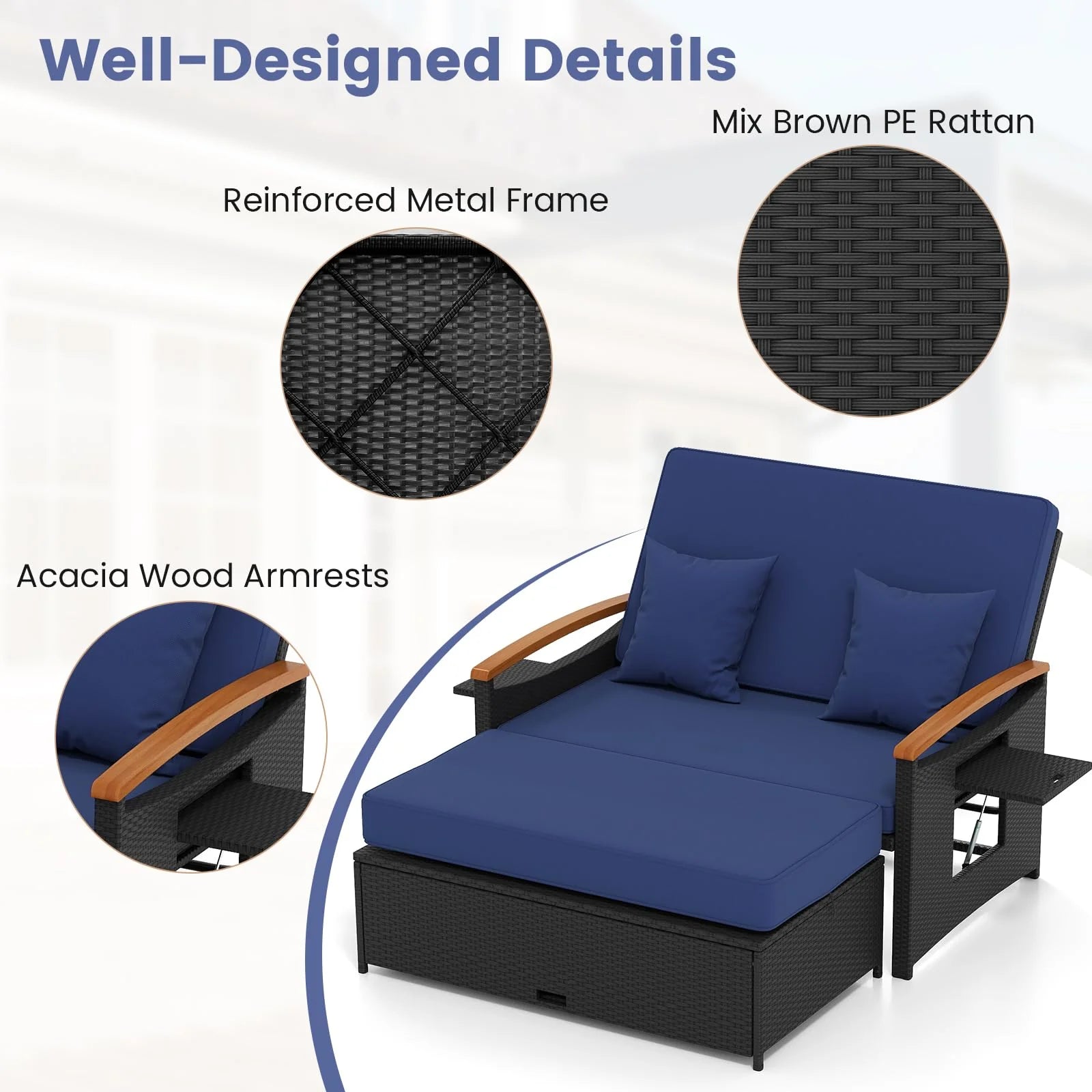 Tangkula Patio Rattan Daybed with 4-Level Adjustable Backrest - Product image 9