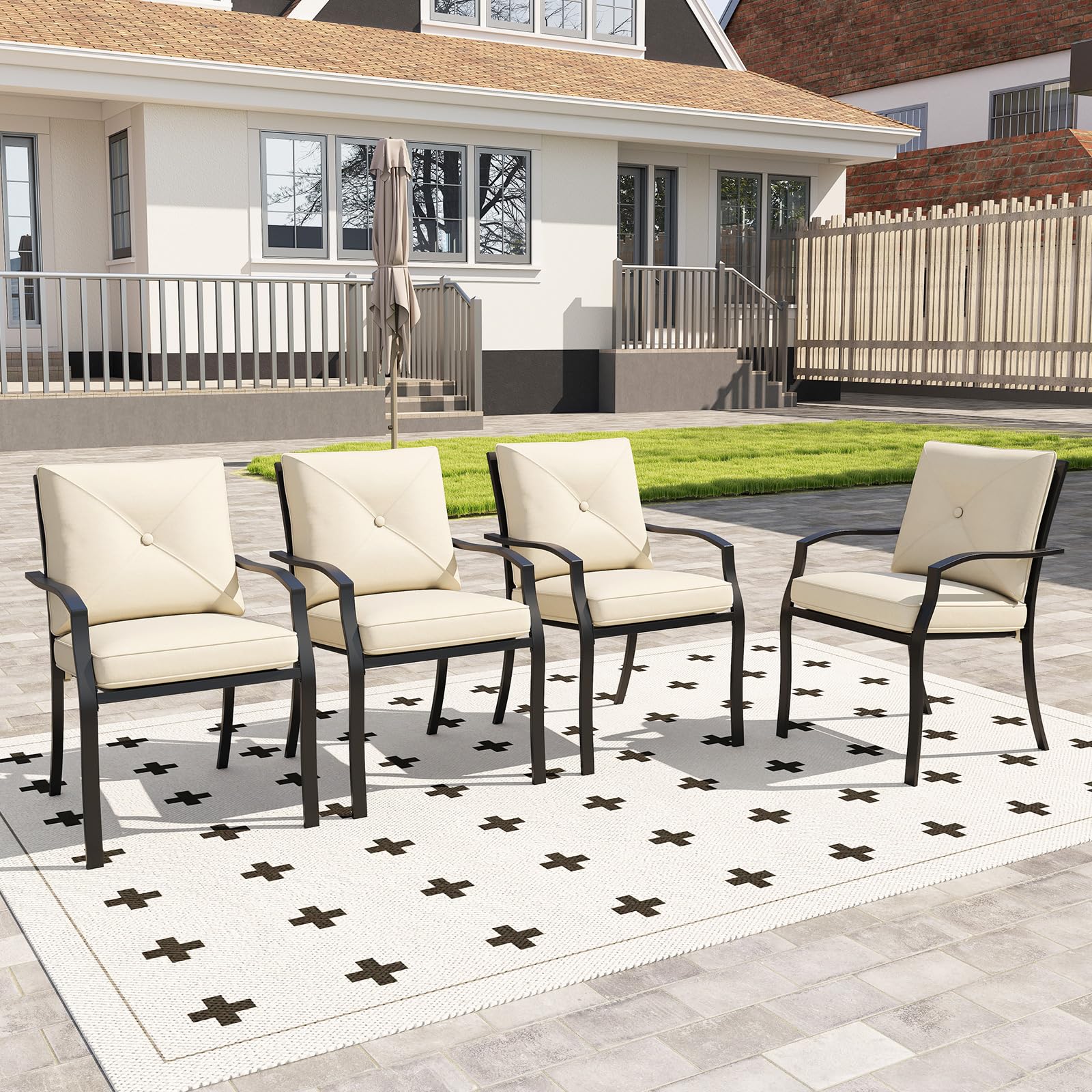 Tangkula Metal Outdoor Dining Chair Set of 2/4 Stackable Patio Chairs w/Armrests