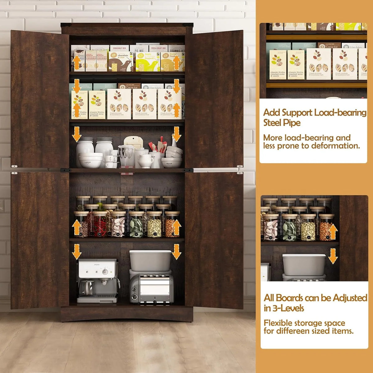 71" Tall Farmhouse Kitchen Pantry Cabinet, 5 Layers Storage Cabinet with Adjustable Shelves - Product image 68