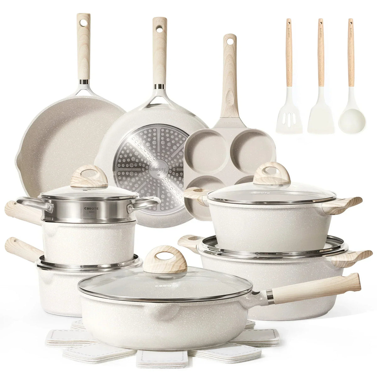 Non Stick Pots and Pans Set. 21 Pcs Induction Kitchen Cookware Sets (Beige Granite) - Product image 2