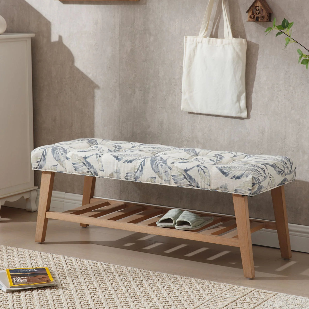 Dayalane Upholstered Storage Bench with Shoe Rack, Linen Fabric Entryway Bench for Living Room - Product image 22