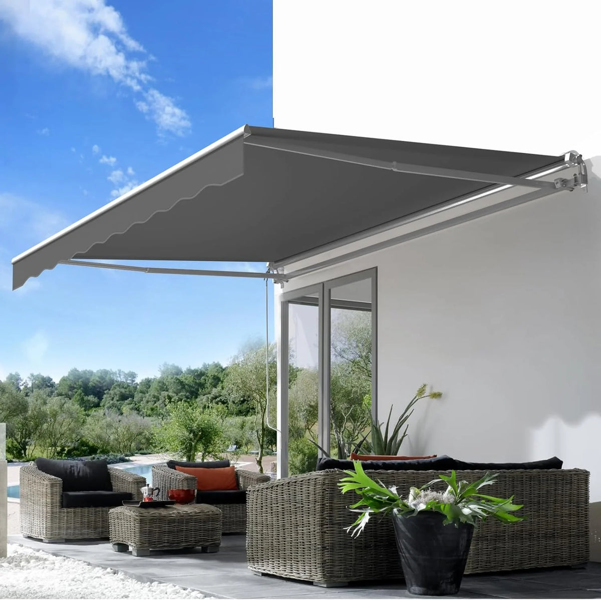AECOJOY 14'x10' Manual Retractable Awning Sun Shade, Patio Awning Canopy - Product image 8