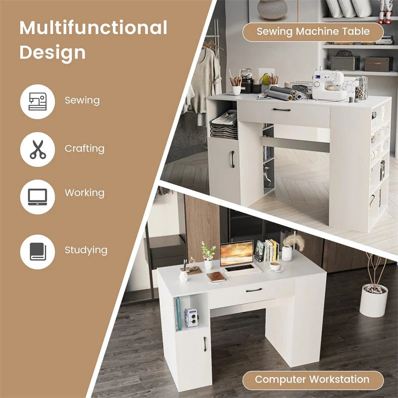 53" Counter Height Sewing Craft Table with 14 Storage Cubes, Large Drawer, Cabinet & Adjustable Shelf - Product image 7